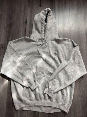 Cactus Jack Travis Scott Gray Hooded Pullover Sweatshirt with Small Script Logo